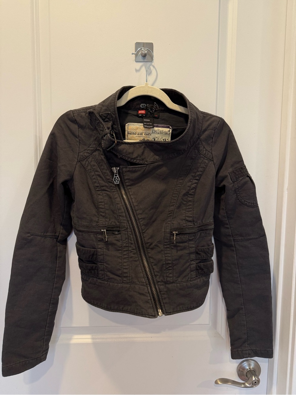Diesel Women's Asymmetric Zip Jacket Charcoal